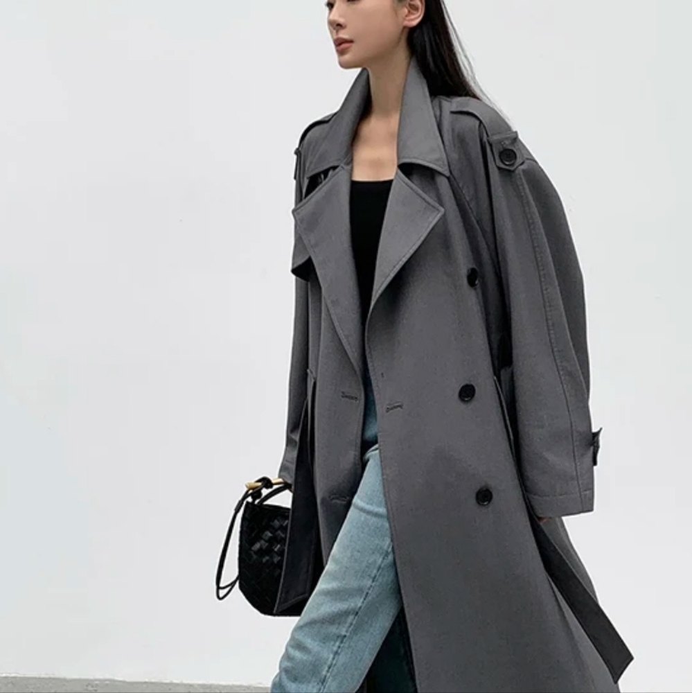 Oversized  Long Trench Coat for Women Double Breasted Loose Casual Overcoat